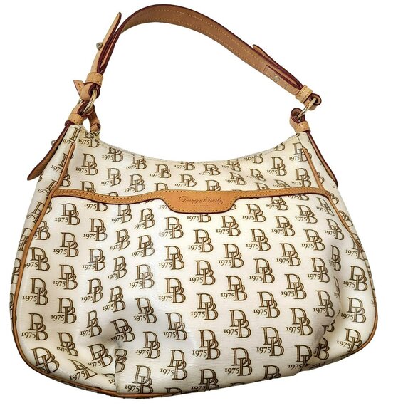 Dooney and Bourke Hobo Bag Collins East West 1975 Signature Ivory Brown *READ* - Picture 2 of 16